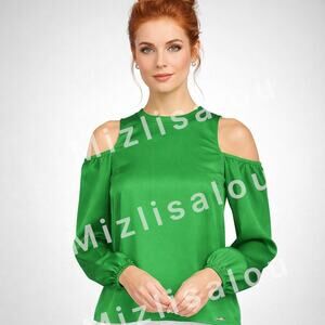 Michael Kors Satin Cold Shoulder Blouse Spring Green Women XS - NWT